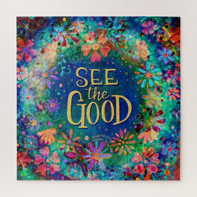 Blue Floral Hübsch Erleben Sie den guten Inspirivi Puzzle (Vertikal)