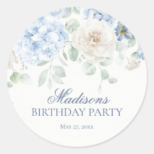 Blue Floral Hydrangea Blooms Geburtstag Einladende Runder Aufkleber