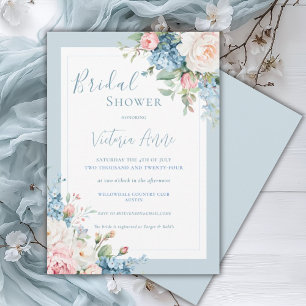 Blue Floral Hydrangea Elegantes Brautparty Einladung