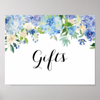 Blue Floral Hydrangea Geschenkgutschein Poster