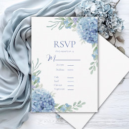 Blue Floral Hydrangea RSVP Card Karte