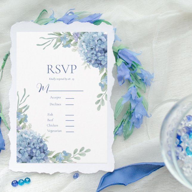 Blue Floral Hydrangea RSVP Card Karte (Von Creator hochgeladen)