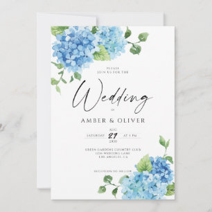 Blue Floral Hydrangeas Elegant Dusty Blue Wedding Einladung