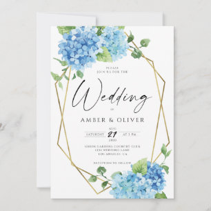 Blue Floral Hydrangeas Elegantes Gold Moderne Hoch Einladung