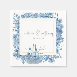Blue Floral Hydrangeas Name Datum Hochzeit Serviette