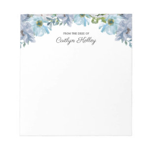 Blue Floral II vom Schreibtisch aus, Personalisier Notizblock
