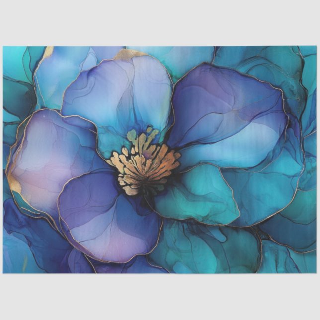 Blue Floral in Alcohol Ink Series Design #35 Seidenpapier (Vorderseite)