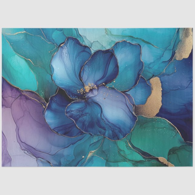 Blue Floral in Alcohol Ink Series Design #36 Seidenpapier (Vorderseite)