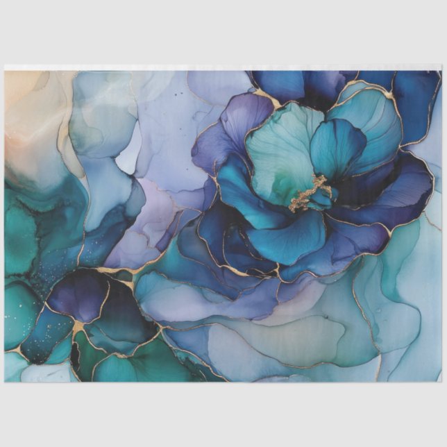 Blue Floral in Alcohol Ink Series Design #9 Seidenpapier (Vorderseite)