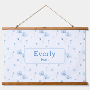 Blue Floral Individuelle Name Dekoration Baby Kind Wandteppich Mit Holzrahmen