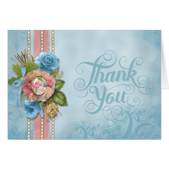 Blue Floral Jeden Anlaß Card (Vorderseite (Horizontal))