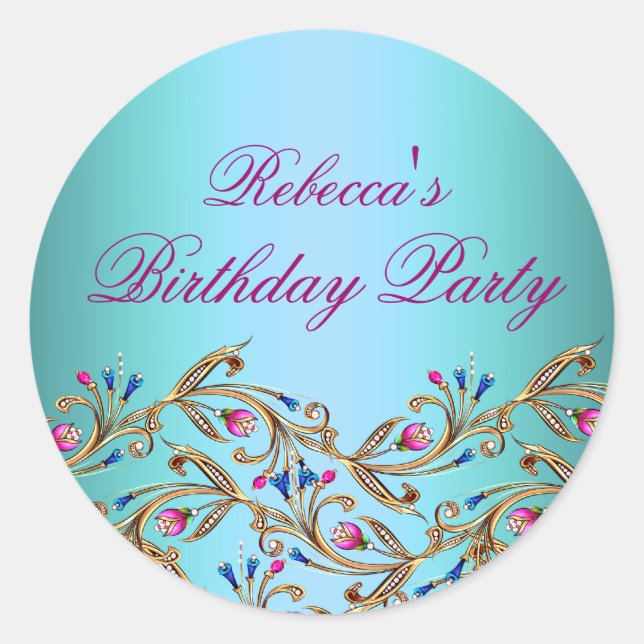Blue Floral Jewel Umschlag Aufkleber/Siegel Runder Aufkleber (Vorderseite)