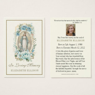 Blue Floral Jungfrau Mary Beerdigung Prayer Card
