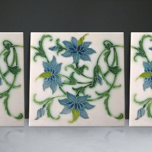 Blue Floral Keramik Tile von Lewis F Day Pilkingto Fliese