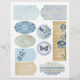 Blue Floral & Lace Scrapbook Verzierungsblatt
