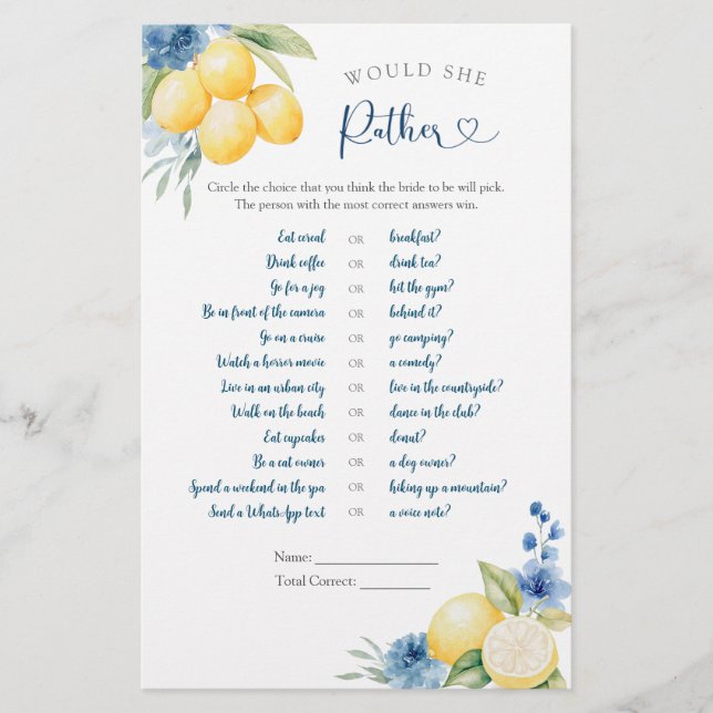 Blue Floral Lemon Hauptpresse würde sie eher (Vorderseite)