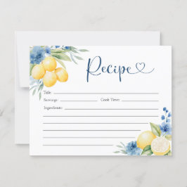 Blue floral Lemon Main Squeeze Bridal Rezept Karte