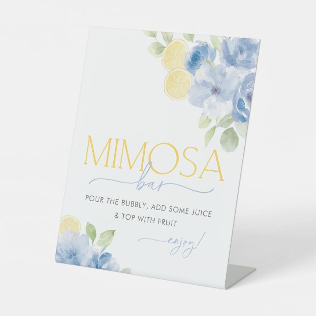Blue Floral Main Squeeze Bridal Shower Mimosa Bar Sockelschild (Vorderseite)