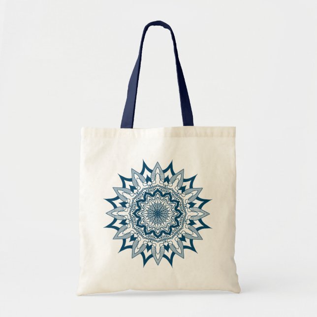 Blue Floral Mandala Tote Bag Tragetasche (Vorne)