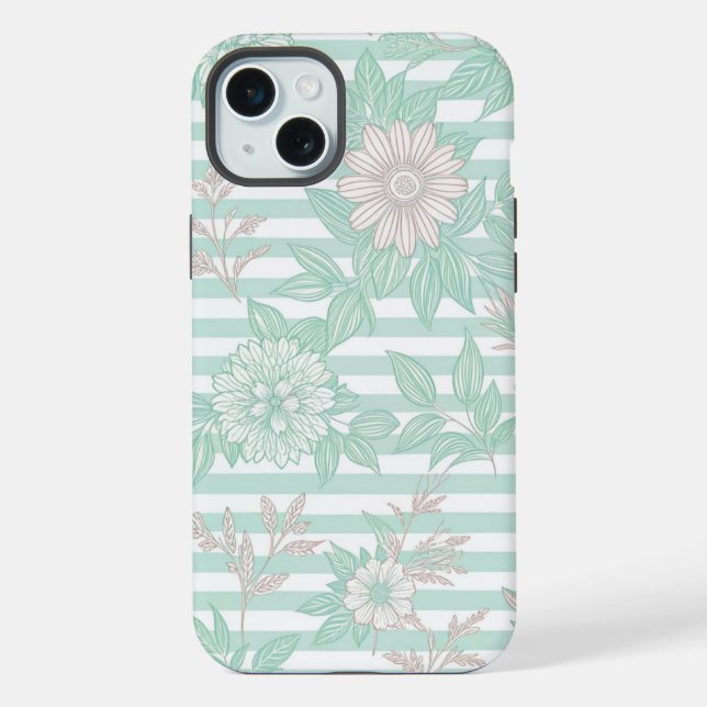 Blue Floral Minimalist iPhone Hülle (Rückseite)