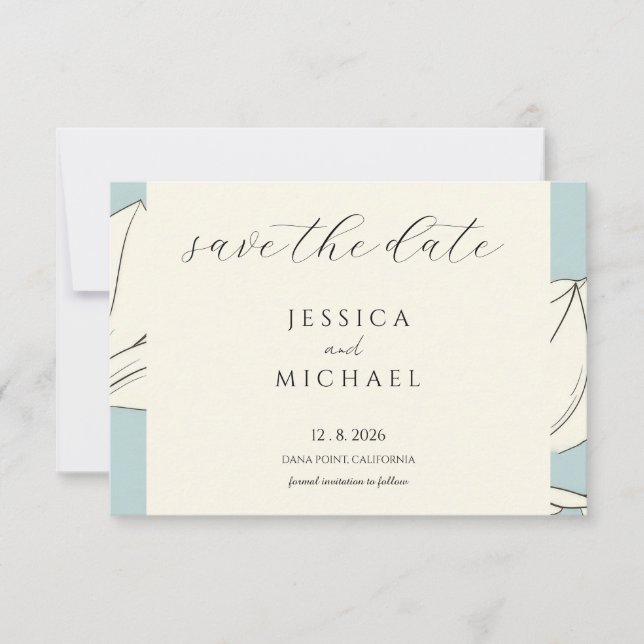 Blue Floral Minimalistisch Flair Save the Date Kar (Vorderseite)