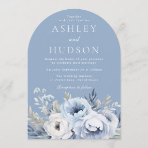 Blue Floral Modern Winter Wedding Einladung