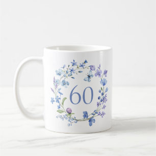 Blue Floral Monogram 60. Geburtstag Kaffeetasse