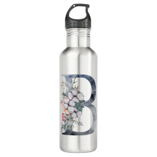 Blue Floral Monogram Initial B Edelstahlflasche