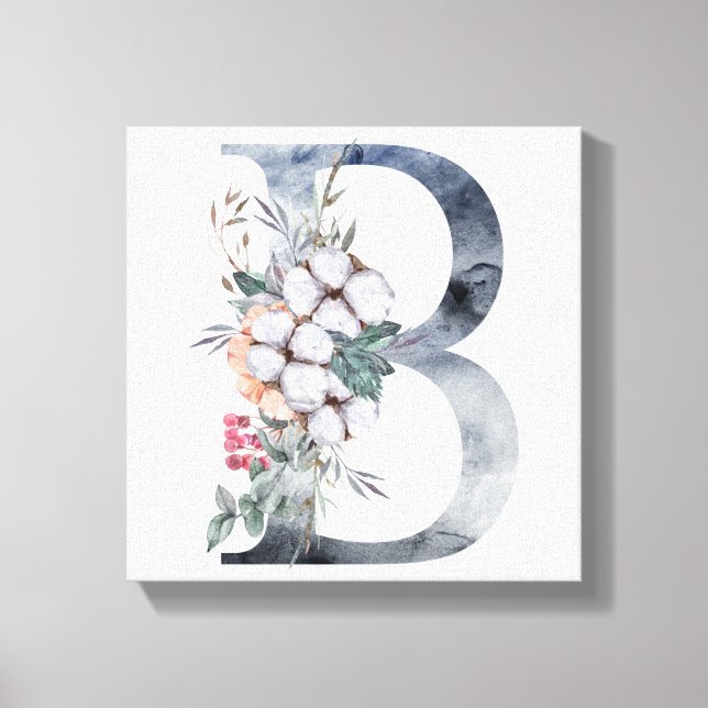 Blue Floral Monogram Initial B Leinwanddruck (Vorderseite)