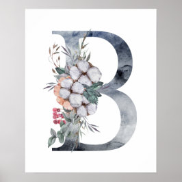 Blue Floral Monogram Initial B Poster
