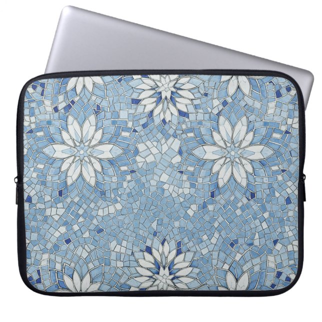 blue floral mosaic laptopschutzhülle (Vorderseite)