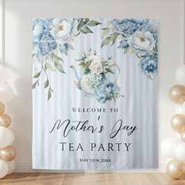 Blue Floral Mother's Day Tea Party Backdrop Wandteppich