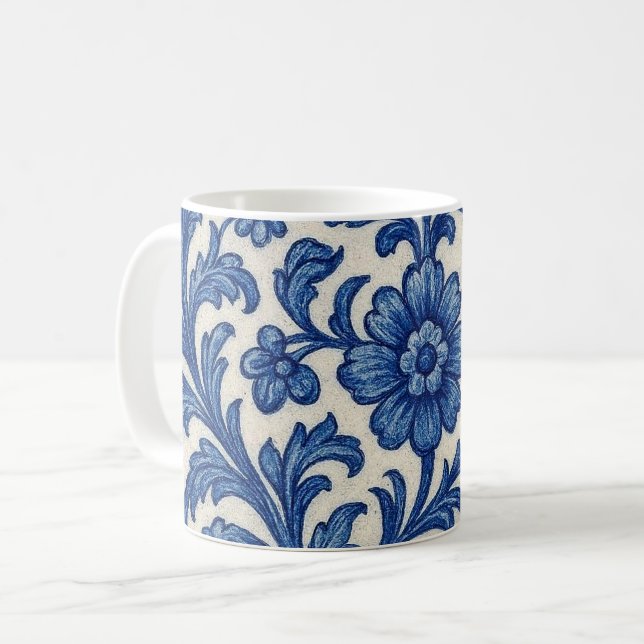 Blue Floral Mug. Kaffeetasse (Vorderseite Links)