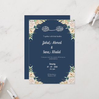 Blue Floral muslim wedding invitation Editable  Einladung