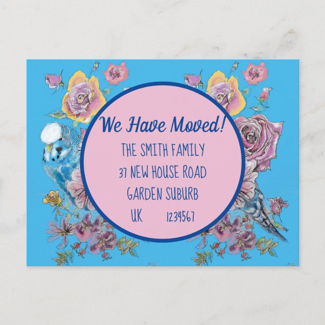 Blue Floral New Address Postcard, wir ziehen Postkarte (Vorderseite)