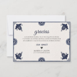 Blue Floral Otomi Simple Fiesta Spanish Wedding Dankeskarte