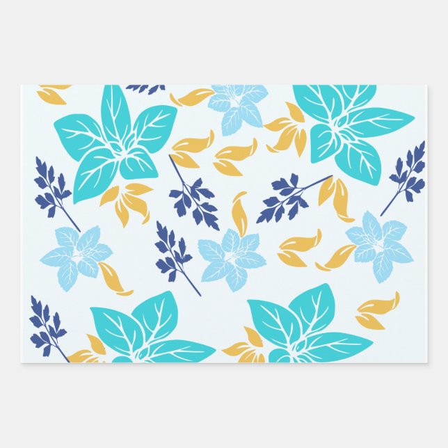 Blue Floral Paper Geschenkpapier Set (Vorderseite)