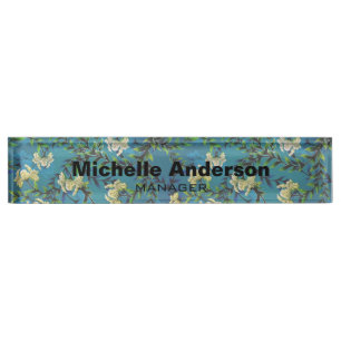 Blue Floral Pattern Beruflicher Manager Moderne Namensplakette