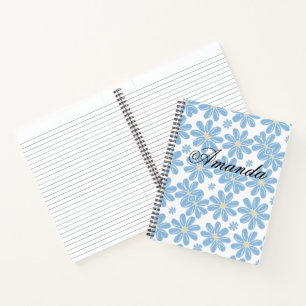 Blue Floral Pattern - Personalisiertes SpiralNoteb Notizbuch