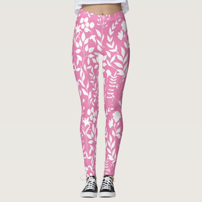 Blue Floral pattern.ST02. white Pink BG Leggings (Vorderseite)