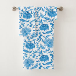 Blue floral pattern towels on display badhandtuch set