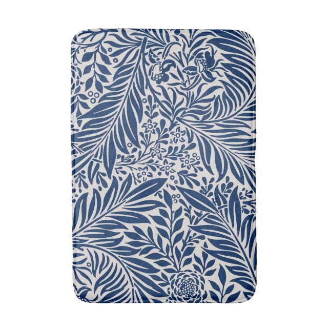 blue floral pattern with diverse leaves & blossoms badematte (Vorderseite Vertikal)