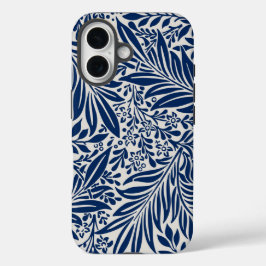 blue floral pattern with diverse leaves & blossoms iPhone 16 hülle