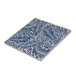 blue floral pattern with diverse leaves & blossoms fliese