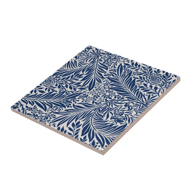blue floral pattern with diverse leaves & blossoms fliese (Seite)