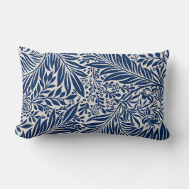 blue floral pattern with diverse leaves & blossoms lendenkissen