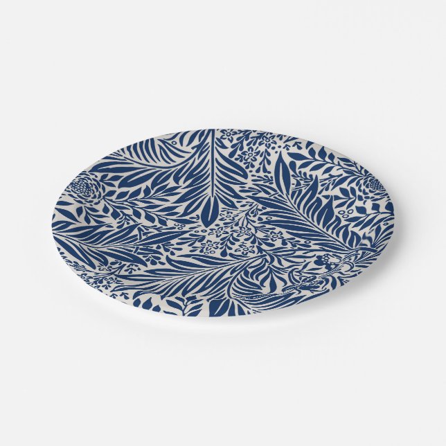 blue floral pattern with diverse leaves & blossoms pappteller (Schrägansicht)