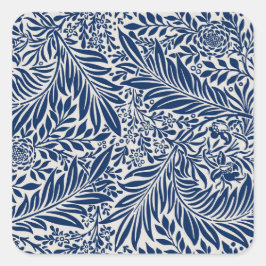 blue floral pattern with diverse leaves & blossoms quadratischer aufkleber