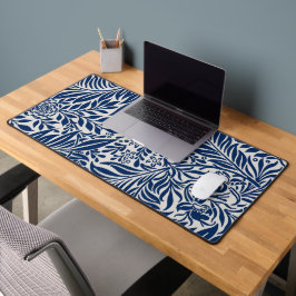 blue floral pattern with diverse leaves & blossoms schreibtischunterlage