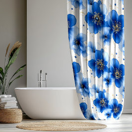 Blue Floral Pattern with Gold Accents Duschvorhang